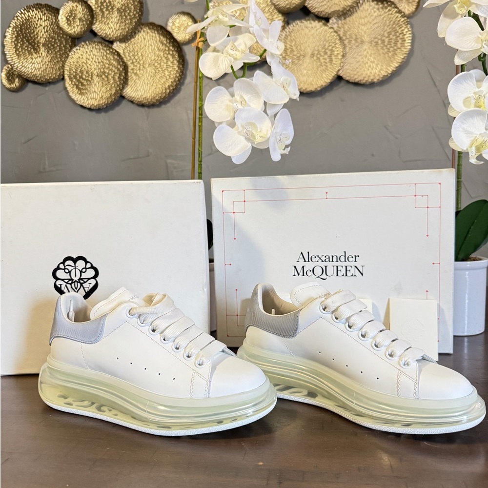 Alexander McQueen White and Gray Sneakers oversized clear sole ,